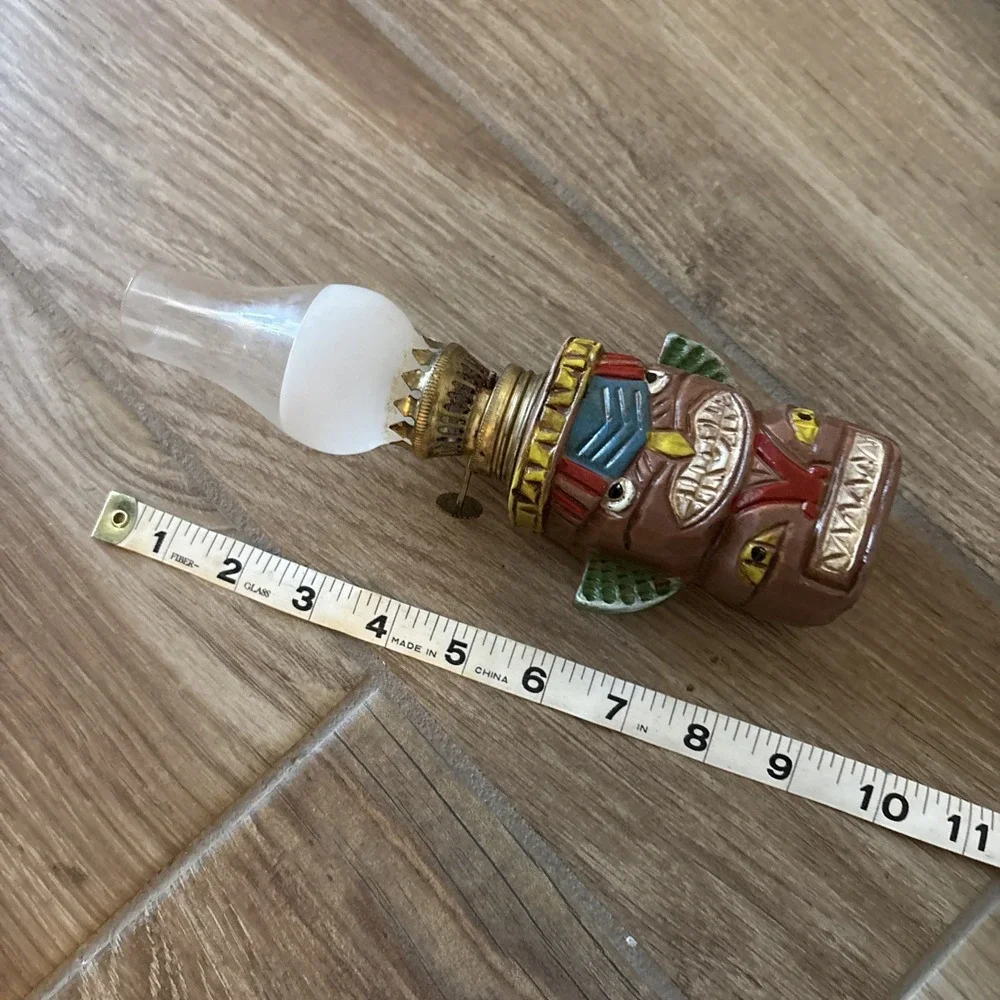 Vintage Miniature Tiki Totem Pole Oil‎ Lamp 6A